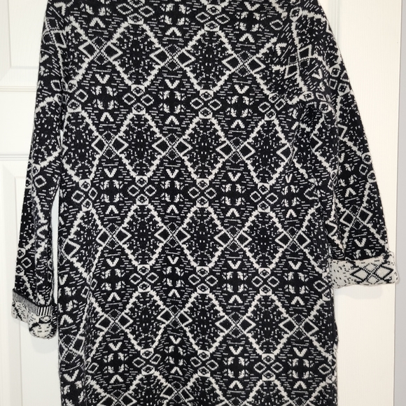 A. Ida Womens Wool Blend Open Front Cardigan Black White Black Boho Aztec ITALY - Picture 5 of 5